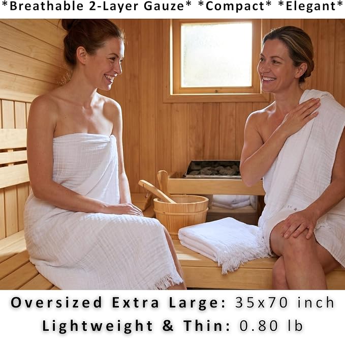 PÜSKÜL - Premium 2-Piece Oversized Muslin Bath Towel for Adult 35x70 Extra Large Bath Sheets | Natural 100% Turkish Cotton Soft Absorbent Quick-Dry Lightweight Spa & Beach Towels (Pack of 2, White)