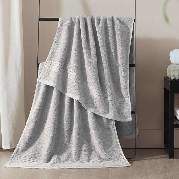 COZYART Light Grey Bath Towels for Bathroom 2 Pcs, 27x54 Cotton Towel Set Super Soft Highly Absorbent Durable 650 GSM Shower Towels for Daily Use