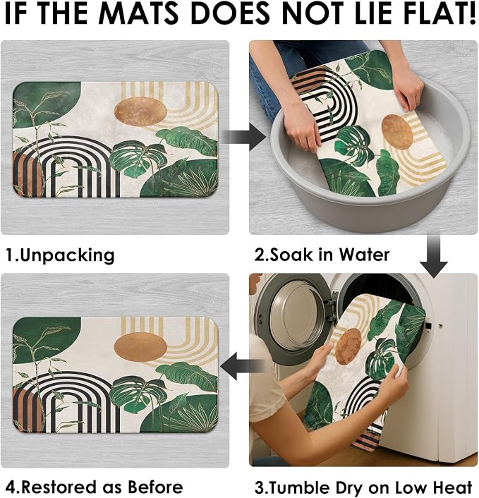 Green Boho Mid Century Shower Curtain Set with Toilet Lid Cover and Non-Slip Rugs, Abstract Retro Tropical 4 Pcs Modern Minimalist Vintage Shower Curtain for Bathroom Set with 12 Hooks