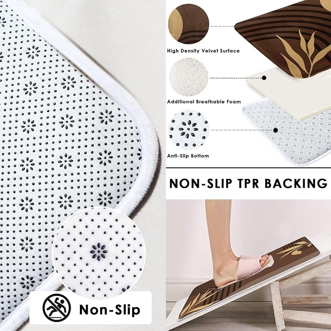 Boho Mid Century Shower Curtain Set with Toilet Lid Cover and Non-Slip Rugs, Abstract Geometric Brown Background 4 Pcs Modern Minimalist Vintage Shower Curtain for Bathroom Set with 12 Hooks