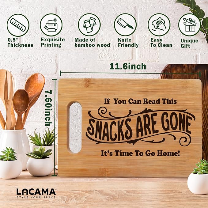 Lacama Funny Kitchen Gifts for Women Men，Cute Cutting Board Appreciation Birthday Christmas Gift for Women, Sarcastic Snack Snacks Are Gone Cutting Chopping Boards for Her, Mom, Sister, Friends