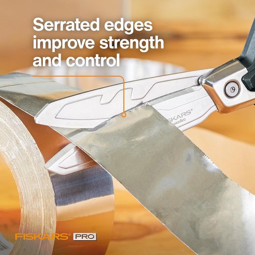 Fiskars Pro PowerArc Shop Shears - Heavy Duty Stainless Steel Scissors for Industrial Use | 10 In, Orange/Black