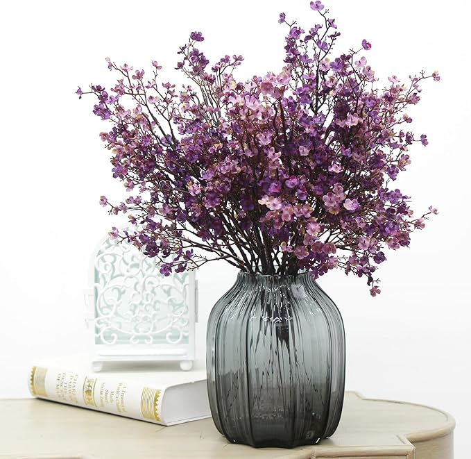 Babys Breath Silk Artificial Flowers Bulk With Vase 10pcs for Fall Decor Fake flower bouquet Bulk for Home Kitchen Indoor Bouquet Floral Arrangement Table Centerpieces Decor(Autumn Purple )