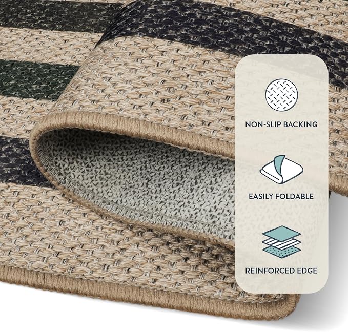 Lahome Enfys Modern Geometric Easy Jute Rug, Washable 5x7 Indoor Outdoor Rugs Farmhouse Large Dining Room Bedroom Carpet, Contemporary Non Slip Natural Throw Mat for Backyard Office RV