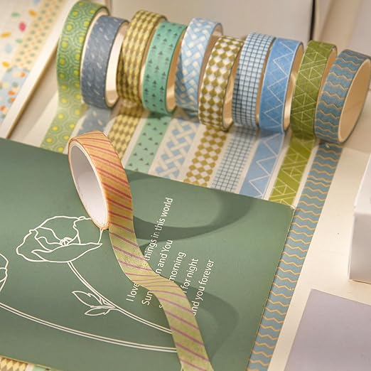 Songdao 20 Rolls Basic Washi Tape Set Japanese Arts Adhesive Tapes Simple Patterns Decorative Masking Tape Sets for Craft, Kids, Scrapbook, DIY, Gift Wrapping (Style Four)