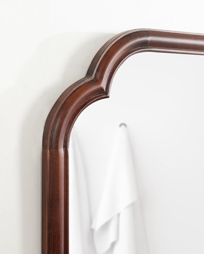 Kate and Laurel Glenby Traditional Scalloped Wall Mirror, 24 x 36, Walnut Brown, Wooden Farmhouse Bathroom Mirror with Rounded and Stepped Frame Profile