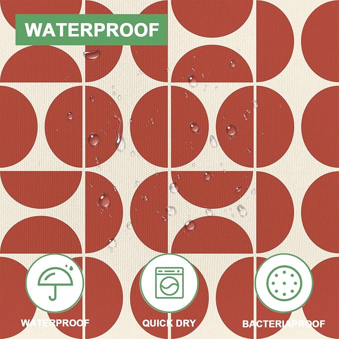 Red Brown Mid Century Modern Shower Curtain, Boho Abstract Geometric Retro Art Shower Curtains for Bathroom, Colorful Unique Pattern Polyester Fabric Shower Curtain Set 12 Hooks 72X72IN