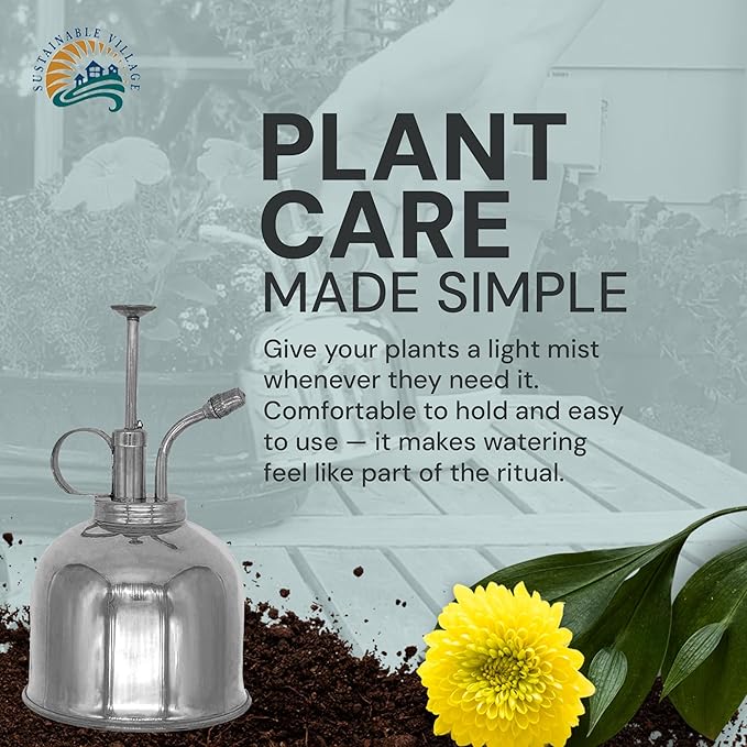Sustainable Village Watering Can Indoor Plants - Nickel Plant Mister - Stylish and Rust Resistant Watering Cans for Healthy Hydration - Prevents Overwatering