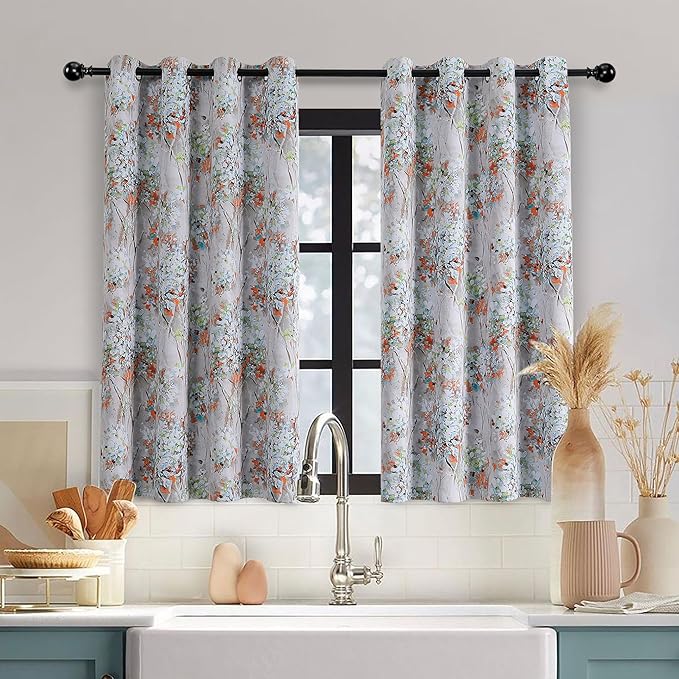 MYSKY HOME Floral Curtains 54 Inch Length for Living Room Bedroom, Bathroom Thermal Insulated Room Darkening Curtain Grommet Vintage Floral Curtains Decorative Curtains,2 Panels