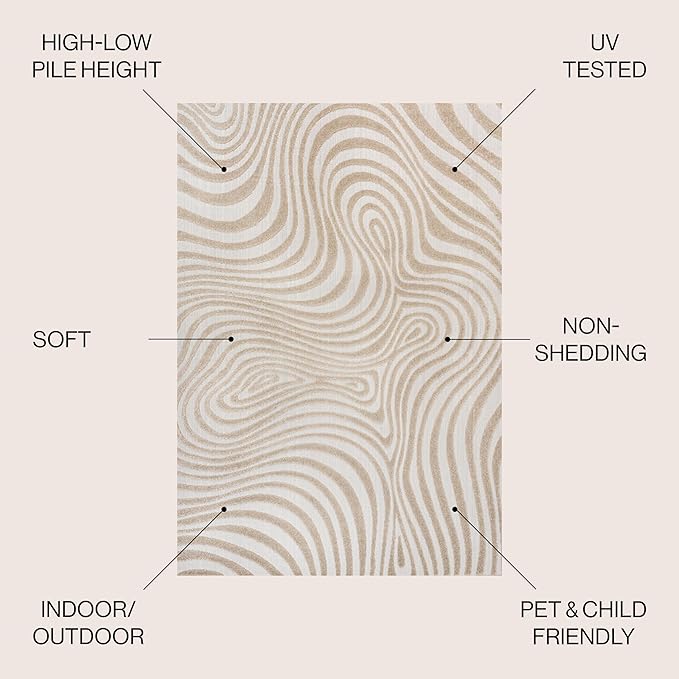 JONATHAN Y Maribo High-Low Abstract Striped Beige/Cream 8x10 Indoor/Outdoor Area Rug for Patio, Backyard, Living Room, Bedroom, Office, Hose-Washable (SCN103D-8)