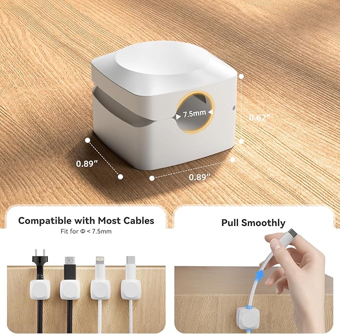 Rotatable Cord Organizer, Enhanced Spring Cable Clips, Strong Adhesive Cable Management, Desk Cord Holder for Nightstand, Office Accessories and Car (4 White + 4 Black)