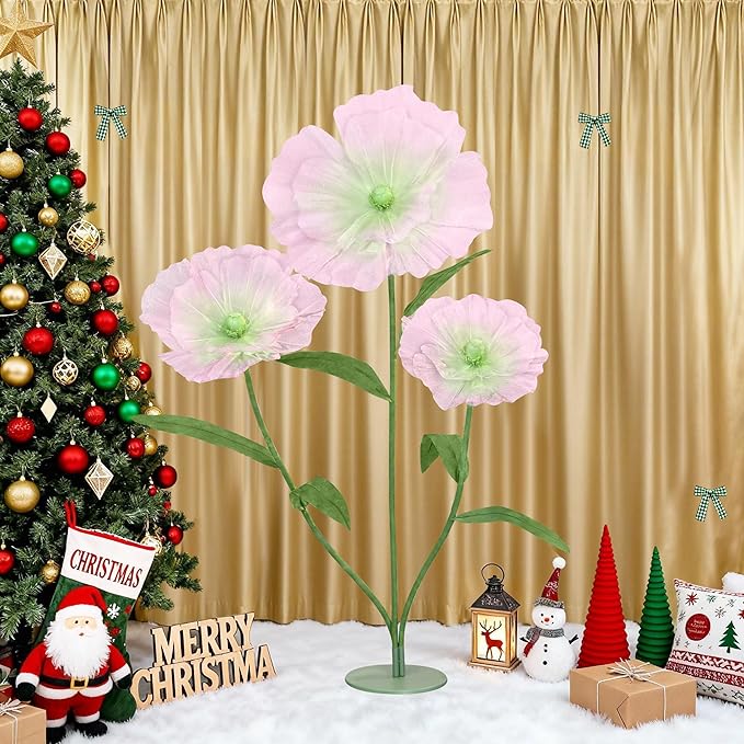 Artificial Giant Huge Flowers 5.57FT 3D Large Faux Floral Green Pink Big Flowers for Wedding Birthday Party Shop Window Display Arrangement Event Decorations