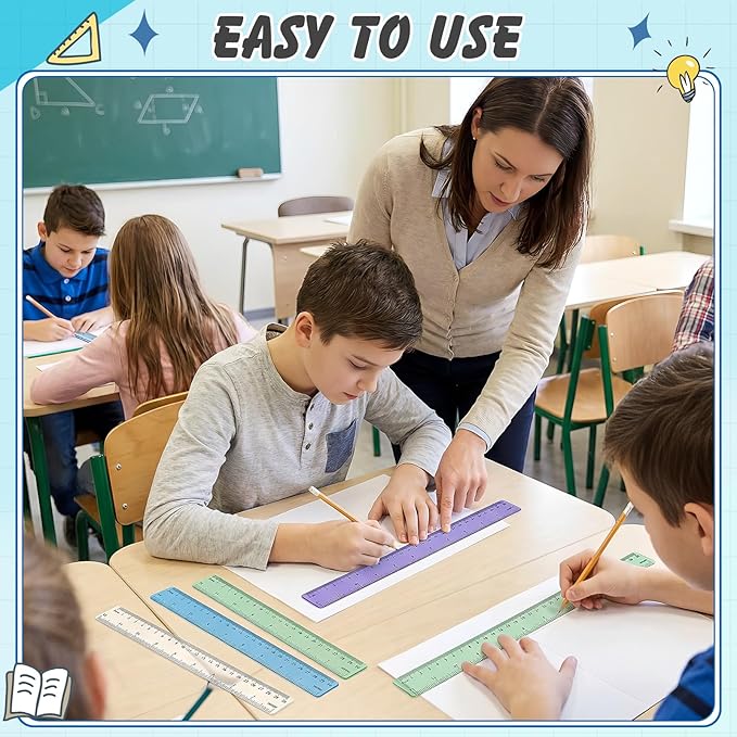 ForraFun 60 Pcs Plastic Clear Rulers 12 Inch, Transparent Assorted Color Ruler Bulk, with Imperial and Metric Scales for Home Office Supplies, Available in 6Colors(Ocean Colors)