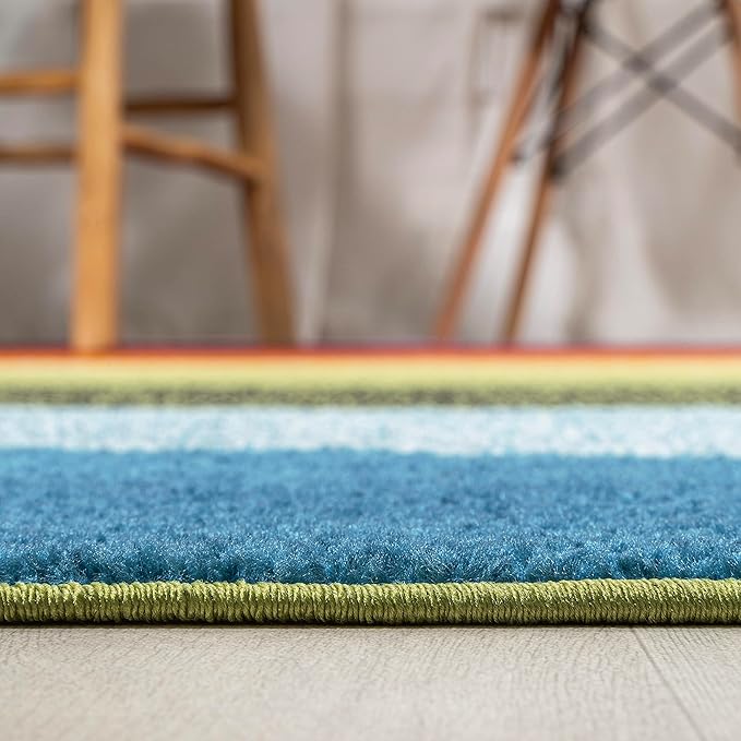 JONATHAN Y Prism Geometric Striped Indoor Area Rug 3x5, Orange/Green/Blue, Modern, Coastal, Easy-Cleaning for Living Room, Bedroom, Kitchen, Pet Friendly, Non-Shedding (DZC101A-3)
