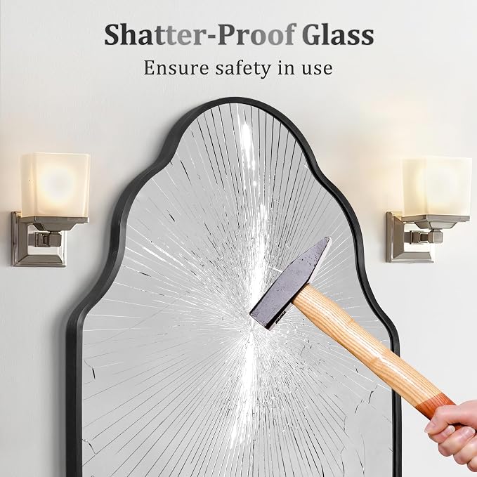 Scalloped Mirror for Bathroom - 24"x36" Black Bathroom Mirror with Aviation Aluminum Alloy Frame & Shatter-Proof Glass for Living Room Bedroom Entryway, Brushed Black Frame(x1)