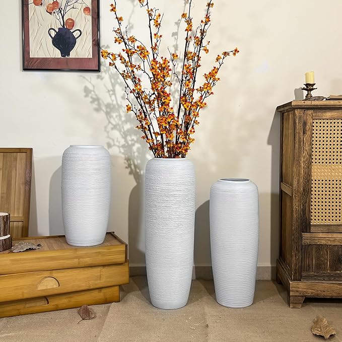 Large Rustic Ceramic Farmhouse Vase,15.7 Inch Tall Pottery Decor Floor Vases Vintage Flower Vases for Home Living Room Entryway Table Centerpiece Decor,Terracotta Vase,Wedding Gift,White