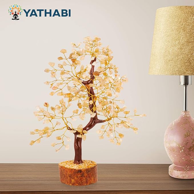 YATHABI Citrine - Crystal Tree - Gemstone - Feng Shui Money Tree - Tree of Life Decor - Spiritual Gift - Natural Crystal Decor - Bonsai Tree - Chakra Stone - Good Luck Charm