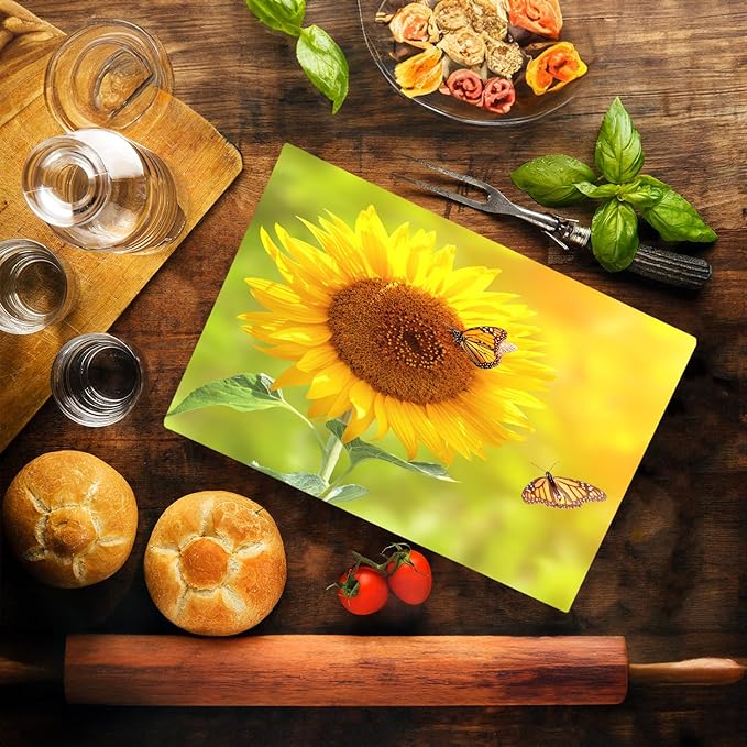 Sunflower Floral Pattern Flower Love Kitchen Glass Cutting Board Decorative Valentine's Mother's Day Gift For Her Flowers (Sunflower)