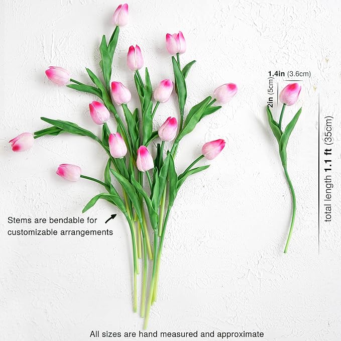 FiveSeasonStuff Real Touch Tulips Artificial Flowers – 15 Stems Faux Tulip Bouquet in Gift Box for Wedding, Home Decor, Party, Floral Arrangements (Creamy Pink)