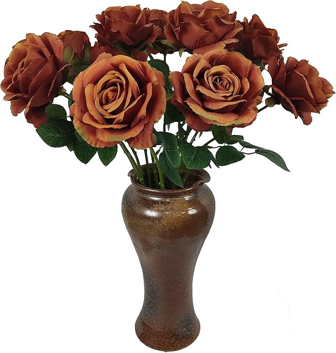 Fake Burnt Orange Roses Artificial Flowers,Floral Diameter 4'',20 Pcs Artificial Silk Roses Flowers with Stems for Wedding Arrangement Centerpieces Party Home Table Decorations (20, burnt orange )