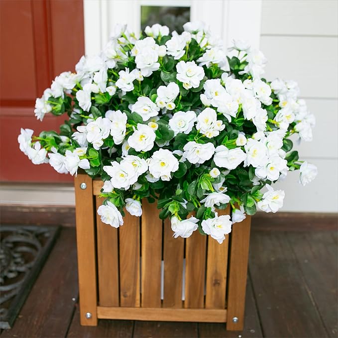 Ivydale Artificial Fake White Flowers Plants for Outdoor Outside Winter Christmas, Faux Silk Camellia UV Resistant Realistic for Front Door Porch Patio Balcony Garden Yard Decor, 3 Large Bundles