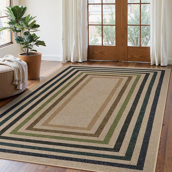 Lahome Enfys Modern Geometric Easy Jute Rug, Washable 5x7 Indoor Outdoor Rugs Farmhouse Large Dining Room Bedroom Carpet, Contemporary Non Slip Natural Throw Mat for Backyard Office RV