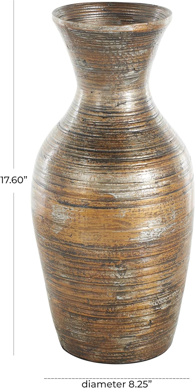 Deco 79 Bamboo Wood Decorative Vase Antique Inspired Pot Centerpiece Vase, Vase for Home Decoration 8" x 8" x 18", Brown
