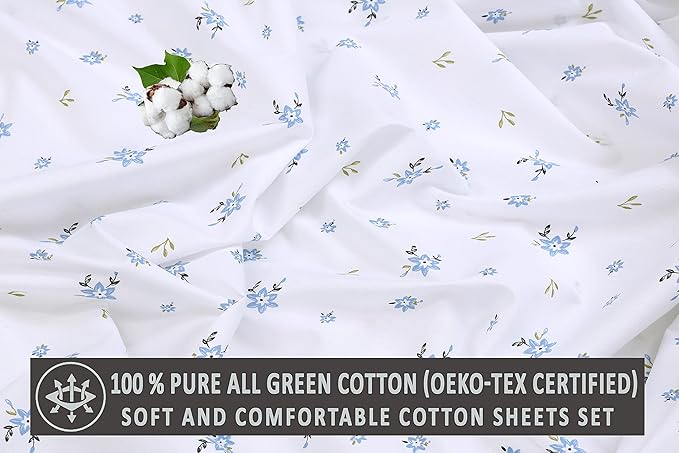 RUVANTI 100% Cotton Full Size Bed Sheets, 4 Pieces, Soft & Breathable Percale Weave Bedding, Deep Pocket 16", Hotel Standard, Crisp Cool Feel, Durable, Perfect Sheet Set Floral, Phulkari
