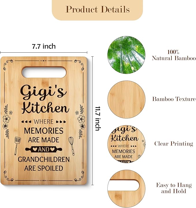 Gigi Gifts Cutting Board Chopping Board, Gifts for Gigi, Gigi Gifts for Grandma, Best Grandma Gifts, Grandma Kitchen Gifts, Gigi Grandma Decorative Bamboo Cutting Board for Kitchen