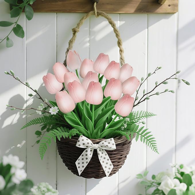 20 Pcs Tulips Artificial Flowers 13" Pink Faux Flowers Real Touch PU Fake Tulips Bouquet for Floral Arrangement Home Kitchen Table Wedding Decorations