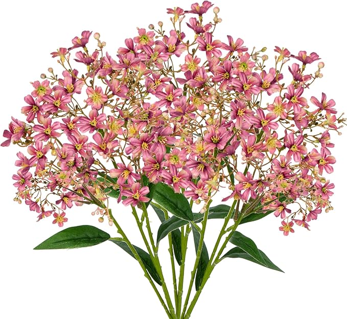 Hollyone Artificial Daphne Flowers with Long Stem 3Pcs Faux Pink Flowers 28.3” Fake Spring Silk Flowers Bouquet for Floral Arrangement Wedding Party Centerpiece Table Home Decor