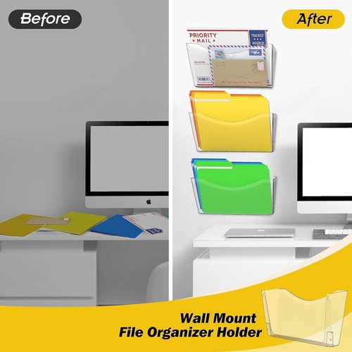 Kuntine.B Clear Single Pocket File Holder - 3 Pack Wall Organizer for Mails & Magazines | Office & Home Use