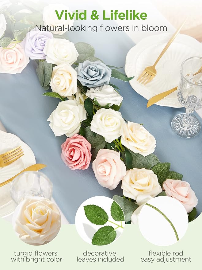 InnoGear Artificial Flowers, 50 Pcs Cream Foam Fake Roses Bulk with Stems for Decoration DIY Wedding Bouquets Centerpieces Bridal Shower Party Christmas Tree