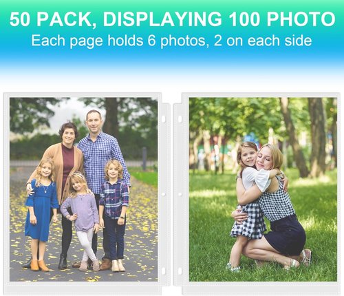 Aegero 50 Pack Photo Sleeves - Heavy-Duty Archival Protectors for 3 Ring Binders | Clear, Acid-Free 8 x 10 Pages