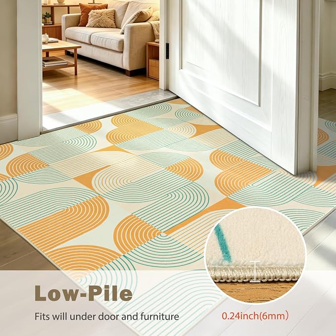 Area Rugs for Living Room 6x9, Washable Modern Abstract Rug for Bedroom, Soft Non-Slip Indoor Floor Carpet for Dining Room Nursery Office Home, Orange