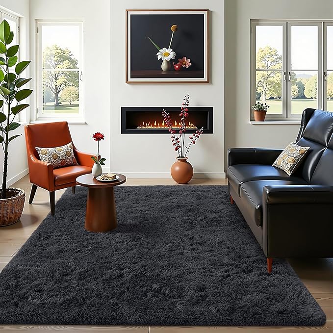 OLANLY 4x11 Area Rugs for Living Room Bedroom, Machine Washable Soft Fluffy Shaggy Bedside Rug, Indoor Floor Carpet for Kids Girls and Boys, Dorms, Nursery Rooms, Home Decor Aesthetic, Black