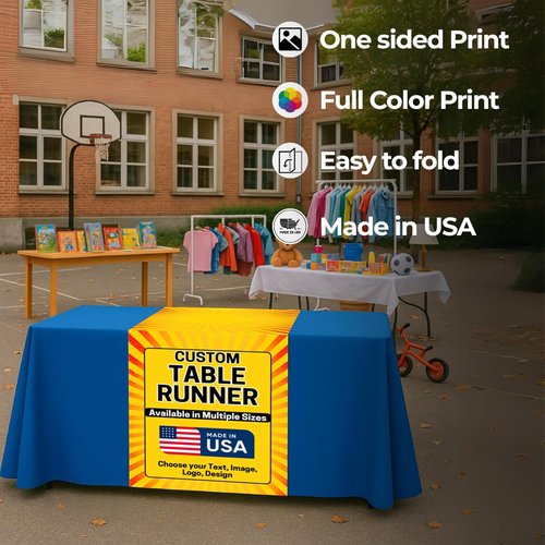 DreamController Custom Table Runner - Personalized Photo, Text, or Logo for Events | Made in USA | Fast Delivery | Sizes 12x72, 24x72, 36x72 Inches