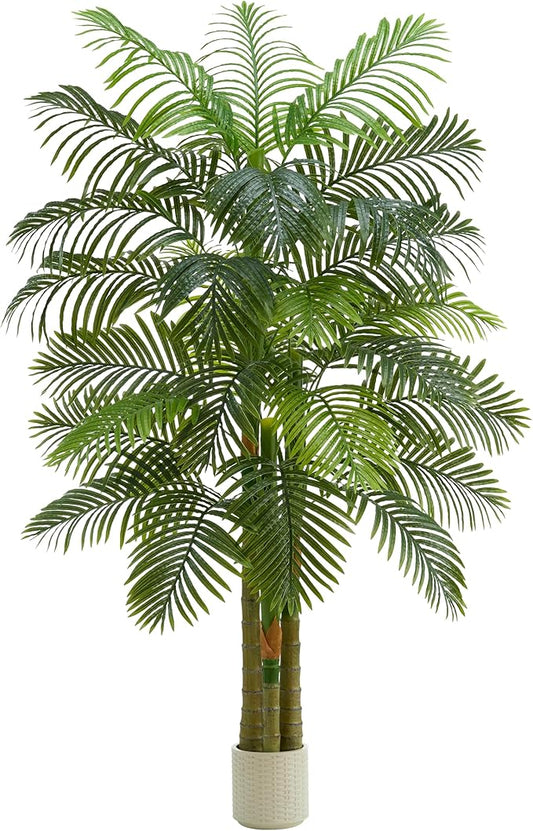 Artificial Golden Cane Palm Tree：6T Fake Large Tropical Areca Palm Trees Tall Faux Silk Plant in White Pot with Realistic Triple Textured Trunks for Office Outdoor Home Decor Hotel Patio Lobby