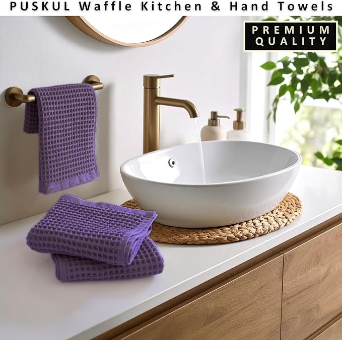 PÜSKÜL Natural 100% Turkish Cotton Waffle Kitchen Towels Set of 3 | Oeko-Tex, Premium Waffle Hand Towels for Bathroom | Soft Absorbent Quick-Dry Lint-Free Dish Towel Large 32x16 inch (3, Lilac)