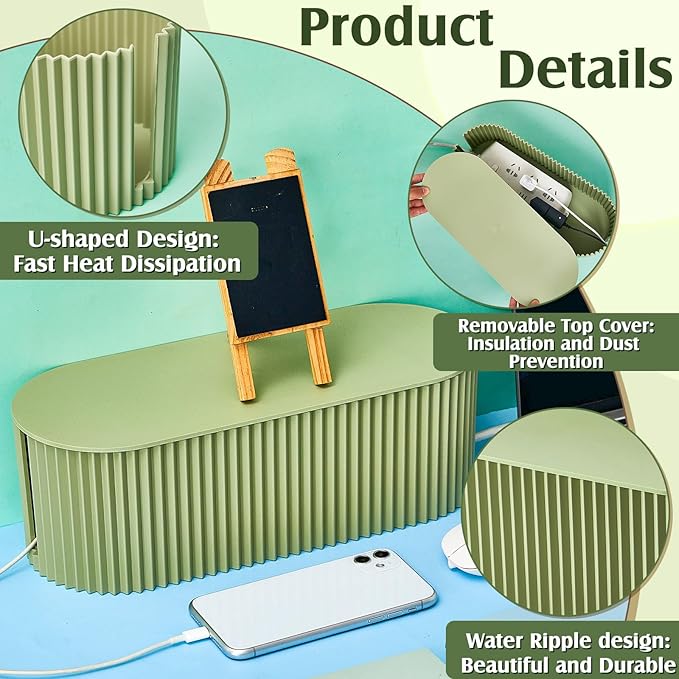 Marsui 2 Pcs Green Cable Management Organizer Box for Hiding Wires, Home Office Desk Floor Cord Organizer, 11.8 x 5.1 x 4.3 Inch Cord Strip Protect Holder Wire Storage