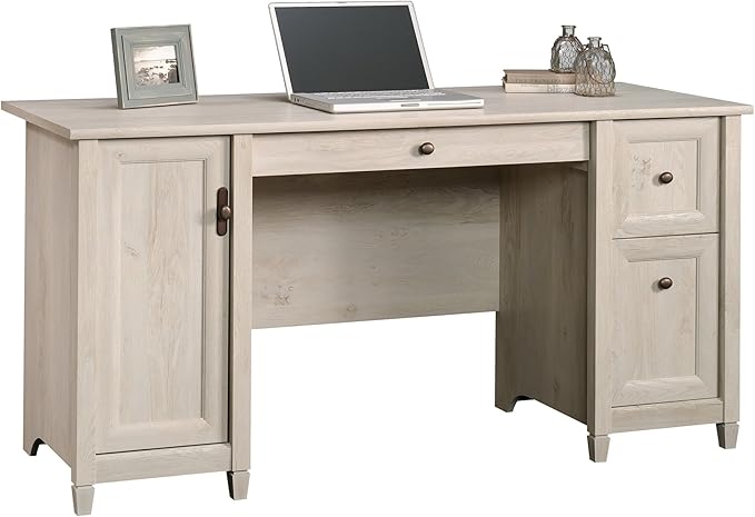Sauder Edge Water Computer Desk with Storage Drawers, Home Office Desk, in Chalked Chestnut finish