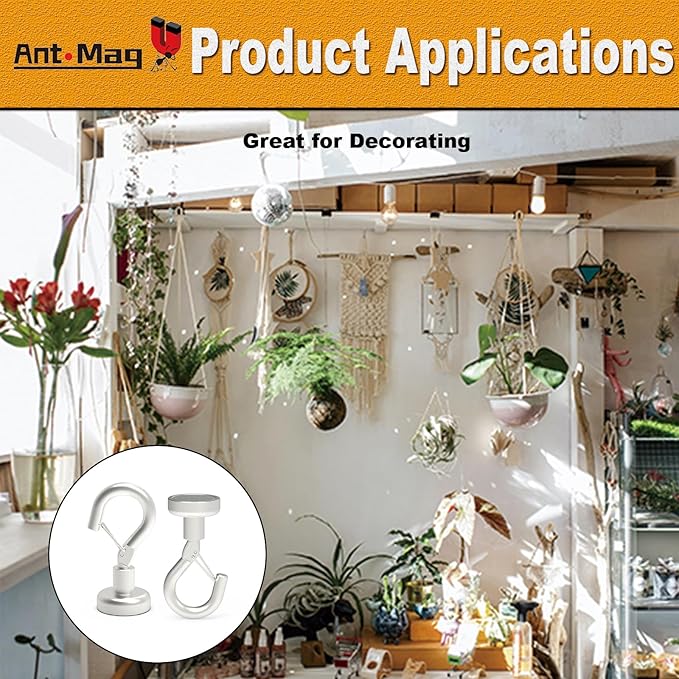 Ant Mag Magnetic Hooks Heavy Duty with Snap 22lbs Strong Magnet Hooks Great Hanging for Refrigerator, Cruise Cabin, Grill, Wreath,Kitchen,Office 10 Pack