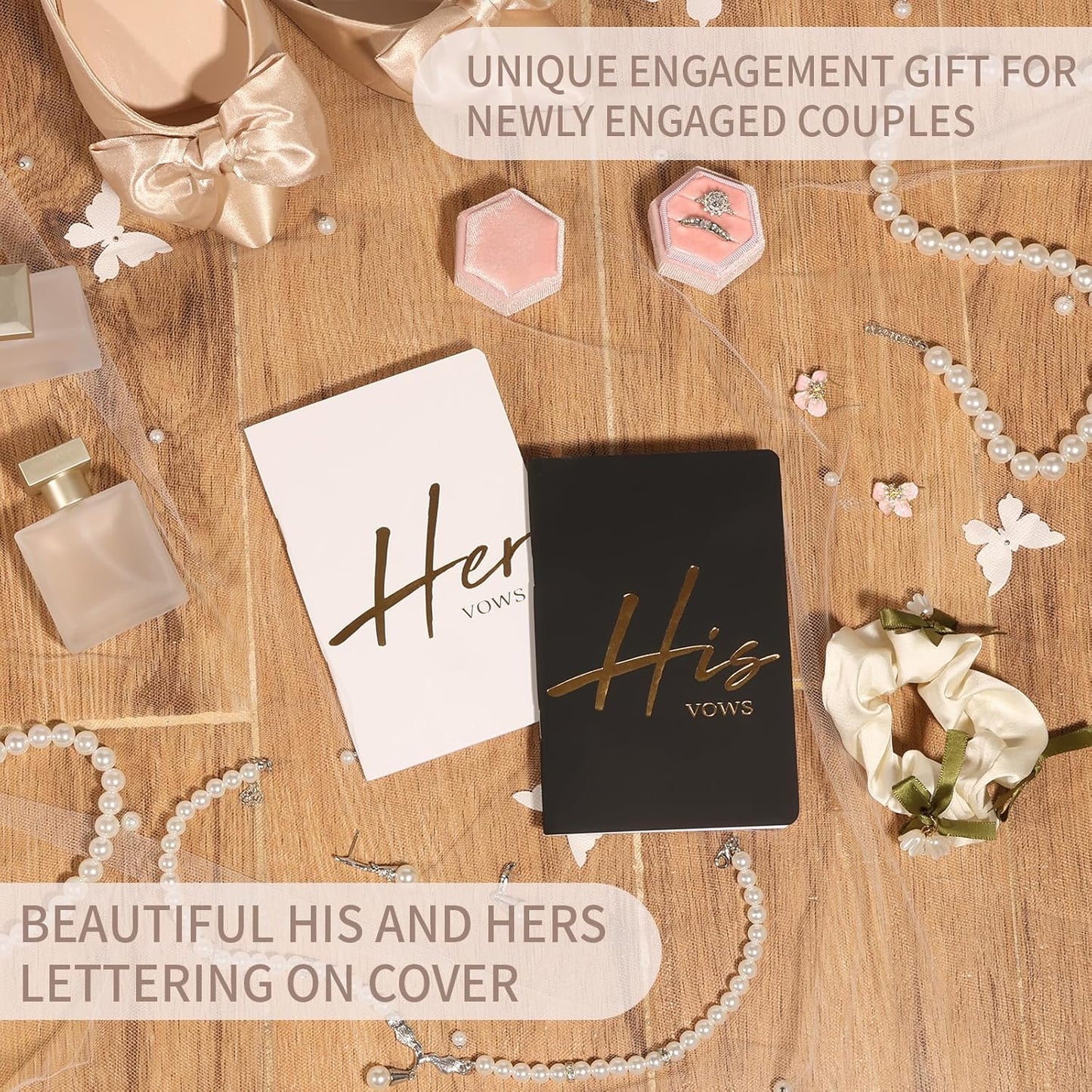 Skiennix Wedding Vow Books - Soft Touch with Gold Foil | 28 Lined Pages in Ivory & Black