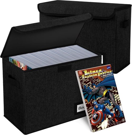 Comic Book Storage Box - Heavy Duty Organizer for 160-180 Comics | 2 Pack, Collapsible, 15.8” x 7.8” x 11.8” (Black)