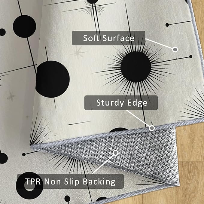 Starburst Rug Square 8x8 Retro Mid Century Modern Pattern Area Rugs for Living Room, Bedroom, Starburst Home Decor Accessories Indoor Carpet, Non Slip & Machine Washable