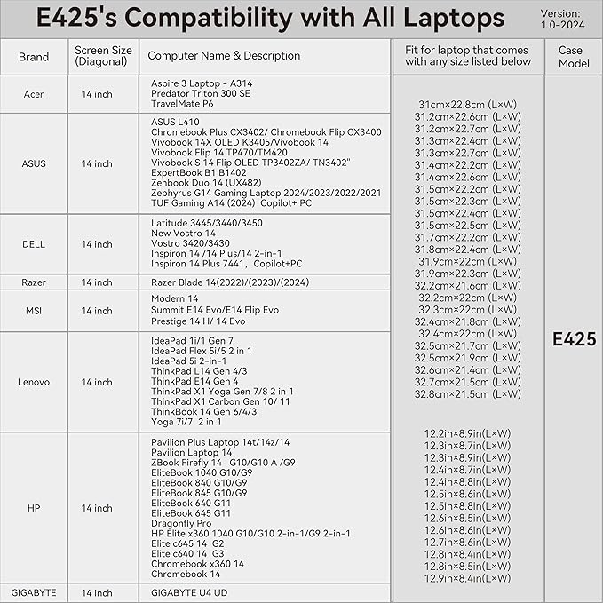Smatree 14 inch Laptop Sleeve for MSI Modern 14/Summit E14 Flip Evo/Summit E14 Evo/Prestige 14H/Prestige 14 Evo, Protective Laptop Case with Accessory Pocket, YKK Zipper, Shockproof Design (E425)