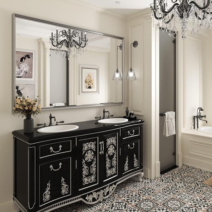 48 x 30 Beveled Bathroom Mirror, Shatterproof Rectangle Mirror, Metal Framed for Wall, Anti-Rust (Vertical/Horizontal)
