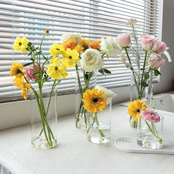 20pcs Cylinder Vases for Centerpieces - Glass Vases for Flowers with 4 Different Sizes, Modern Floating Candle Vases Formal Dinners Home Decor 4, 6, 8, 10 Inches in Height