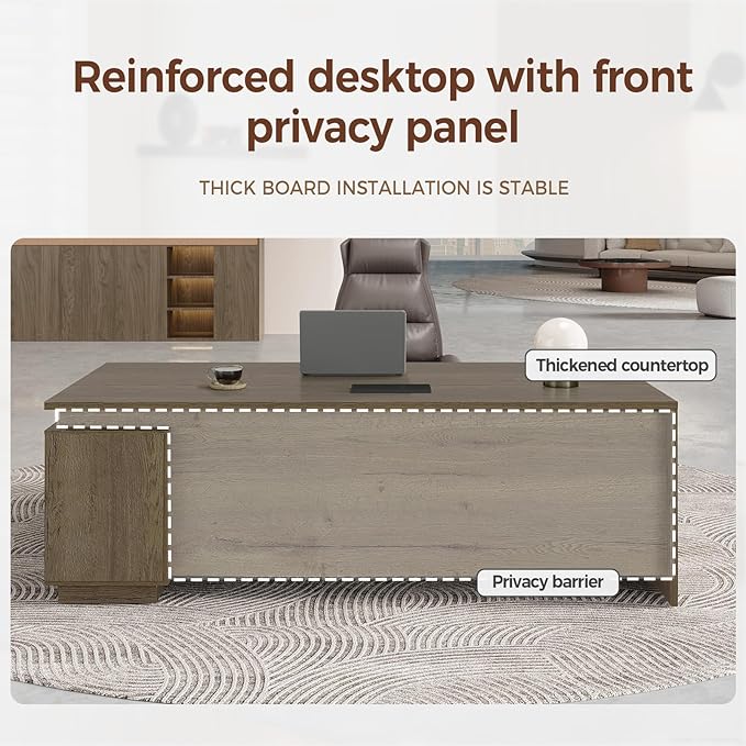L-Shaped Executive Desk with Reversible Cabinets, Lockable Drawers & Cable Management – Large Wood Office Desk for Home or CEO Office(Walnut,63" L*32" W*30" H)