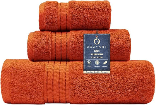 COZYART Luxury Burnt Orange Bath Towels Set, Cotton Hotel Large Towels for Bathroom, Thick Bathroom Set of 3 with 1 Bath Towel, 1 Hand Towel, 1 Washcloth, 650 GSM